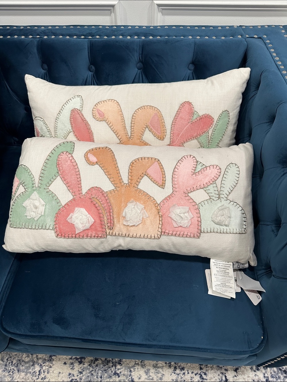 Easter Bunny Appliqué Lumbar Pillow - Pastel Pink, Peach, Mint